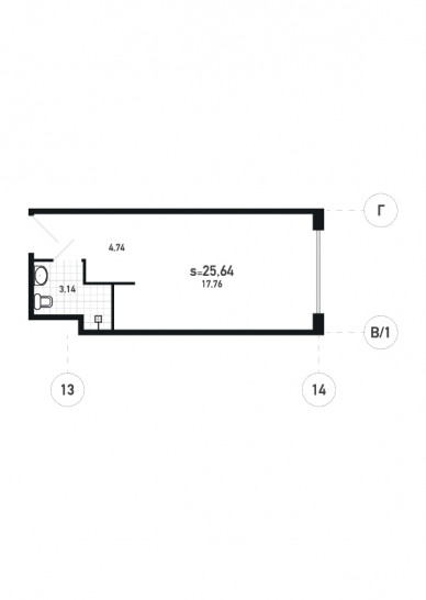 Студия 25.64 м²