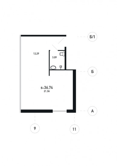 Студия 36.74 м²