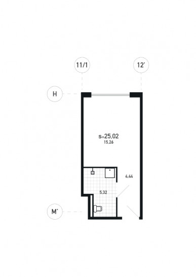 Студия 25.02 м²