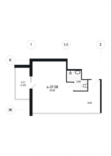 Студия 37.08 м²