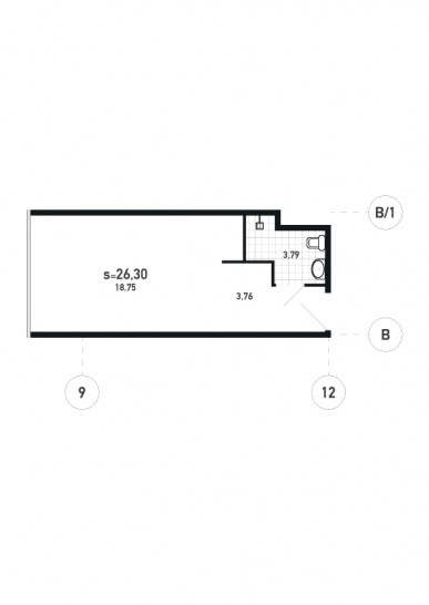 Студия 26.3 м²