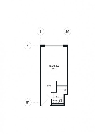 Студия 23.44 м²