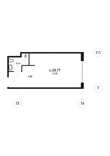 Студия 28.77 м²