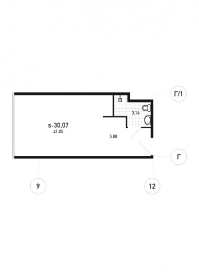 Студия 30.07 м²