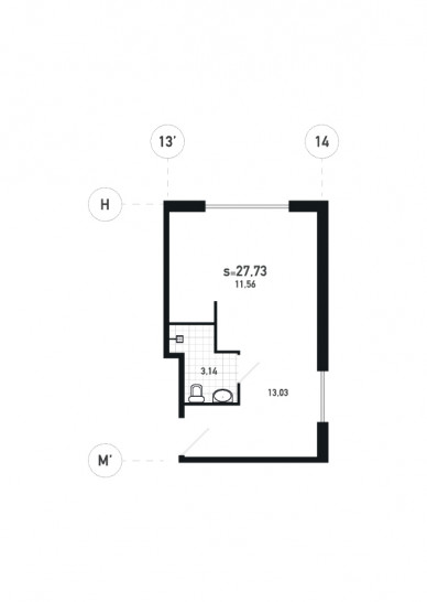 Студия 27.73 м²