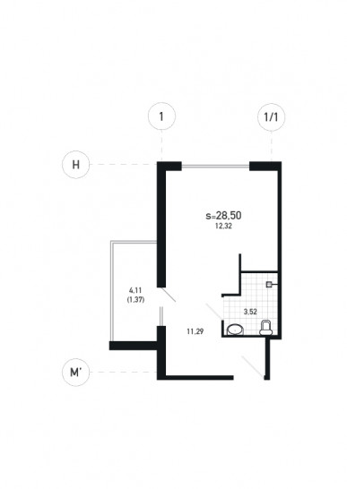 Студия 28.5 м²