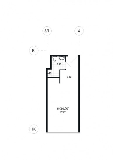Студия 26.57 м²