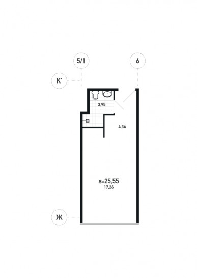 Студия 25.55 м²